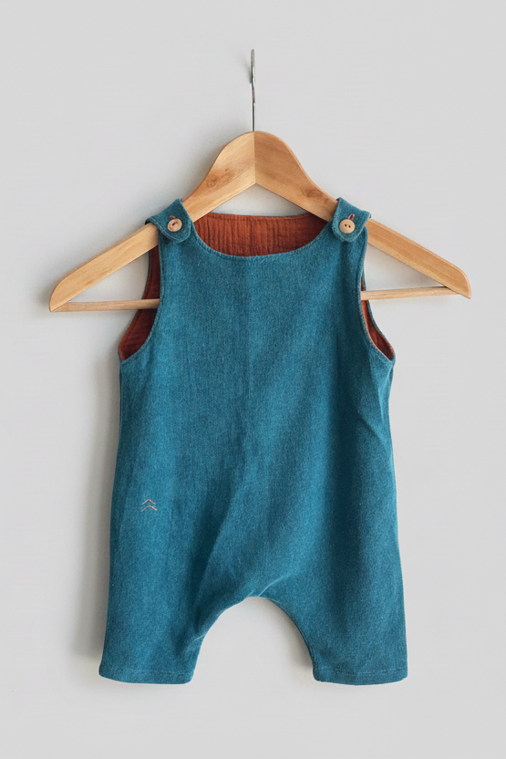Turquoise badstof salopette maat 62