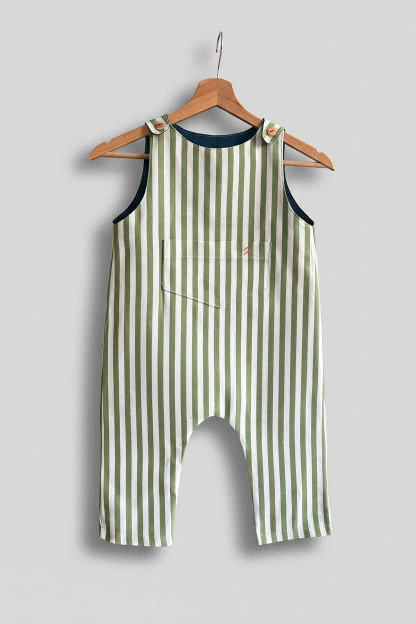 Salopette van groen gestreept denim