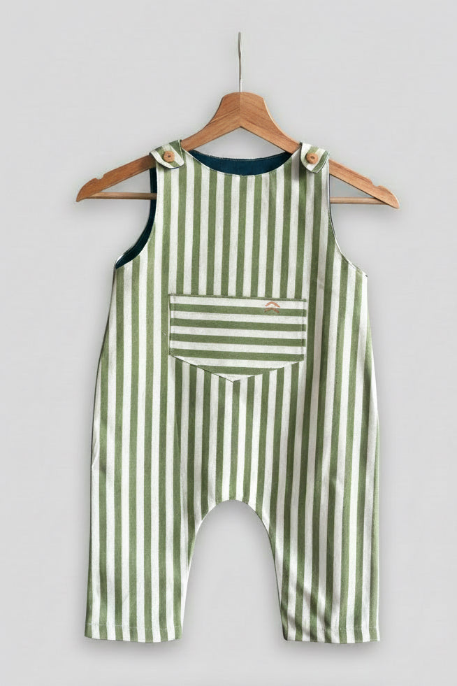 Salopette van groen gestreept denim