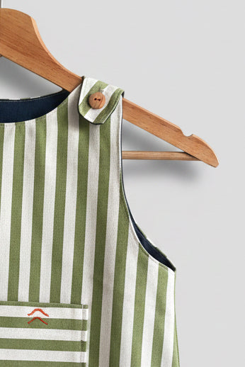Salopette van groen gestreept denim